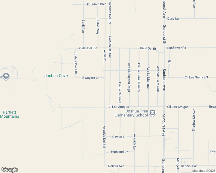 map of restaurants, bars, coffee shops, grocery stores, and more near 4762 Avenida Del Sol in Joshua Tree