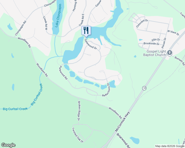 map of restaurants, bars, coffee shops, grocery stores, and more near 417 Gatewood Drive in Greenwood