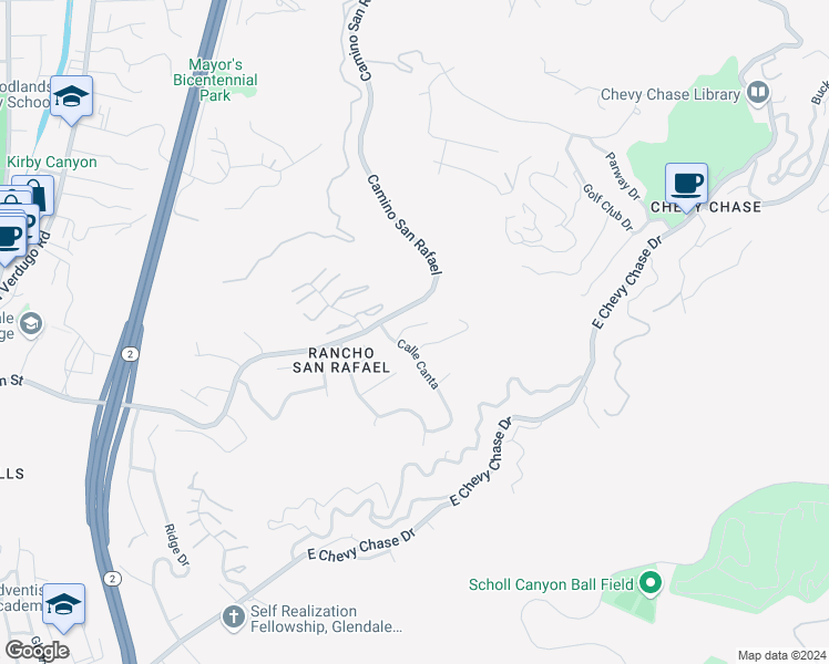 map of restaurants, bars, coffee shops, grocery stores, and more near 1920 Calle Dulce in Glendale