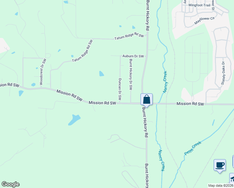 map of restaurants, bars, coffee shops, grocery stores, and more near 29 Duncan Drive Southwest in Cartersville