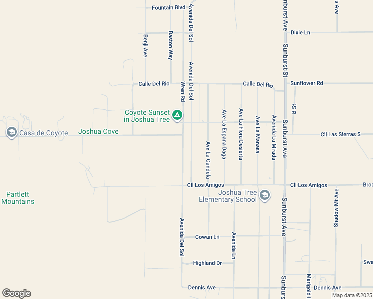 map of restaurants, bars, coffee shops, grocery stores, and more near 4762 Avenida Del Sol in Joshua Tree