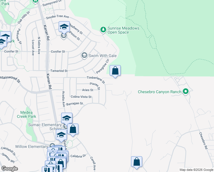 map of restaurants, bars, coffee shops, grocery stores, and more near 28654 Quaint Street in Agoura Hills