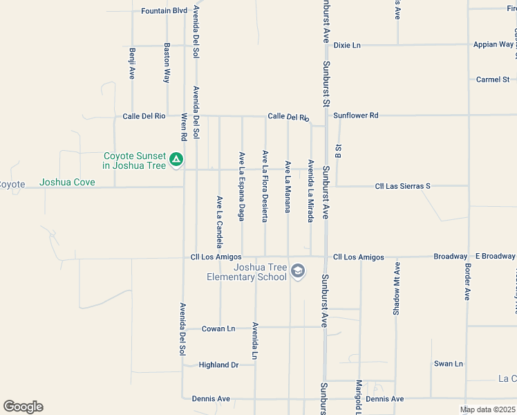 map of restaurants, bars, coffee shops, grocery stores, and more near 4758 Avenue La Flora Desierta in Joshua Tree