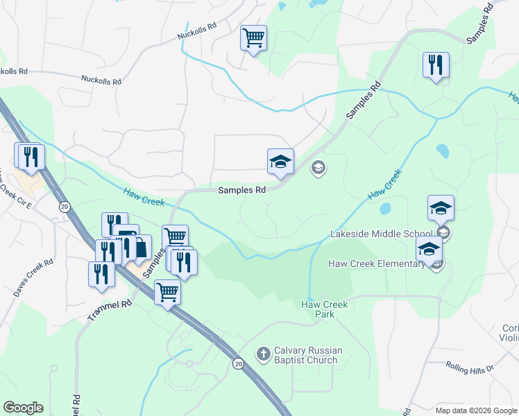 map of restaurants, bars, coffee shops, grocery stores, and more near 4205 Willow Grass Court in Cumming
