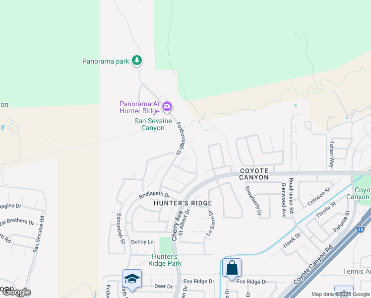 map of restaurants, bars, coffee shops, grocery stores, and more near 4824 Huntsman Place in Fontana
