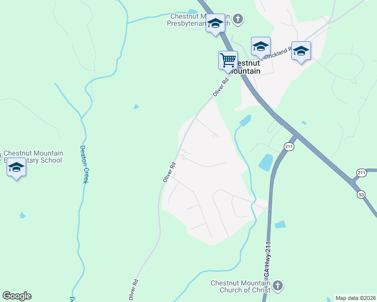 map of restaurants, bars, coffee shops, grocery stores, and more near 4925 Oliver Road in Flowery Branch