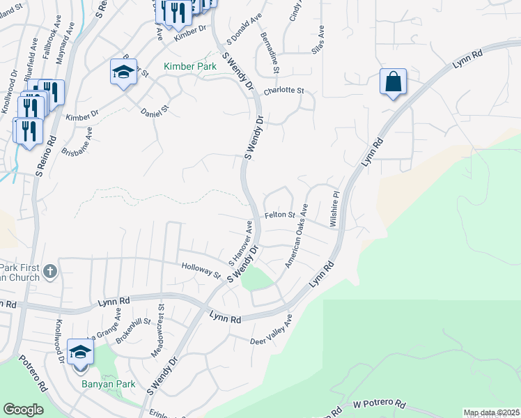 map of restaurants, bars, coffee shops, grocery stores, and more near 605 Orangewood Avenue in Thousand Oaks