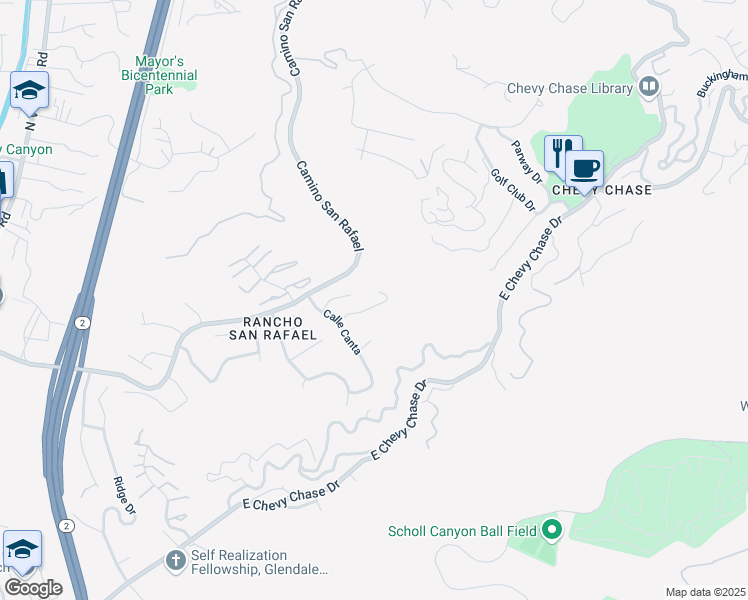 map of restaurants, bars, coffee shops, grocery stores, and more near 1941 Calle Sirena in Glendale