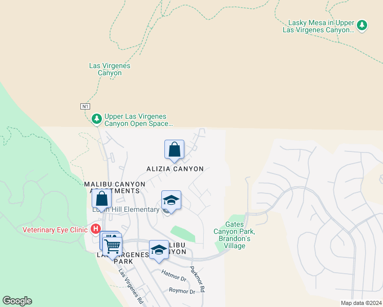 map of restaurants, bars, coffee shops, grocery stores, and more near 26018 Alizia Canyon Drive in Calabasas
