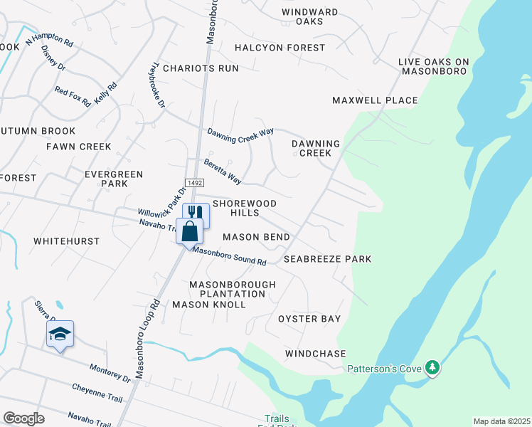 map of restaurants, bars, coffee shops, grocery stores, and more near 209 Shorewood Hills Drive in Wilmington