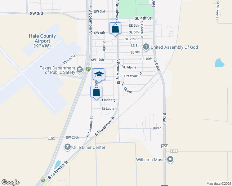 map of restaurants, bars, coffee shops, grocery stores, and more near 1318 South Broadway Street in Plainview