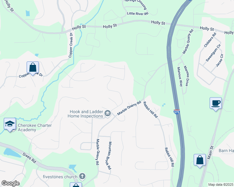 map of restaurants, bars, coffee shops, grocery stores, and more near 431 Crestmont Lane in Canton