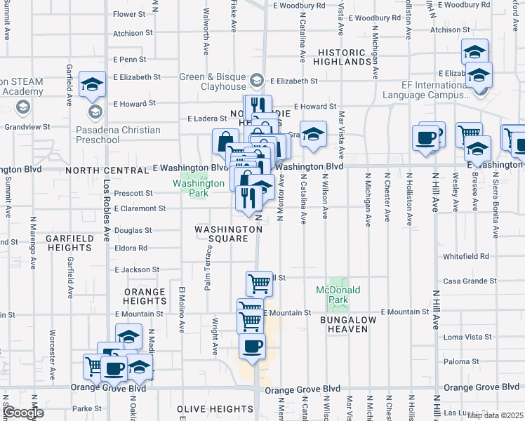 map of restaurants, bars, coffee shops, grocery stores, and more near 1200 North Lake Avenue in Pasadena