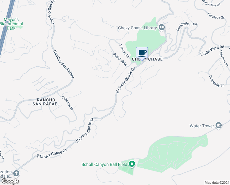 map of restaurants, bars, coffee shops, grocery stores, and more near 2914 East Chevy Chase Drive in Glendale
