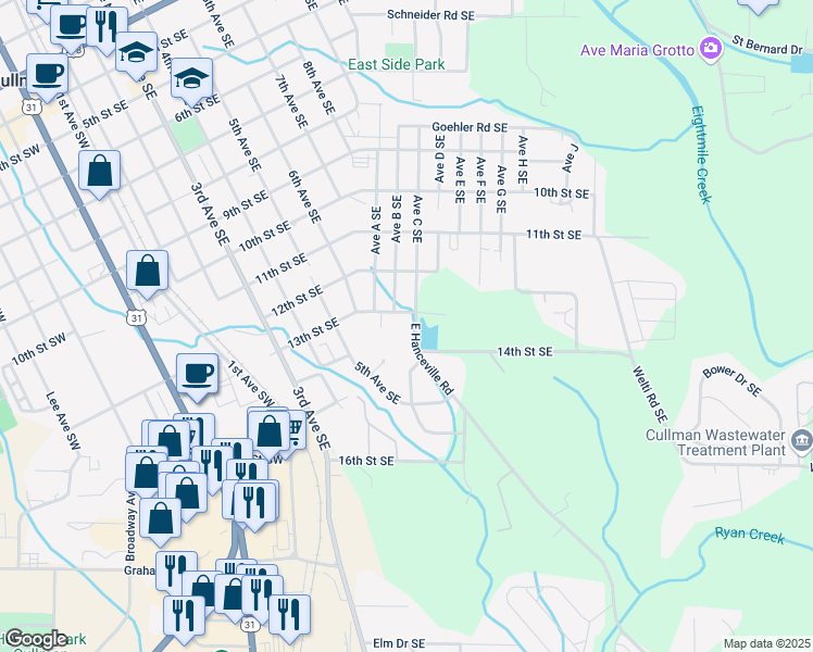 map of restaurants, bars, coffee shops, grocery stores, and more near 1406 13th Street Southeast in Cullman