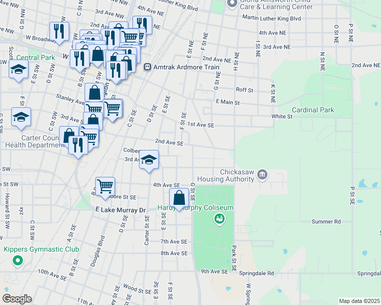 map of restaurants, bars, coffee shops, grocery stores, and more near 215 G Street Southeast in Ardmore