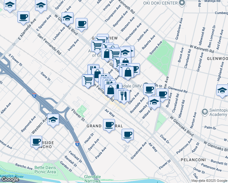 map of restaurants, bars, coffee shops, grocery stores, and more near 1017 Sonora Avenue in Glendale