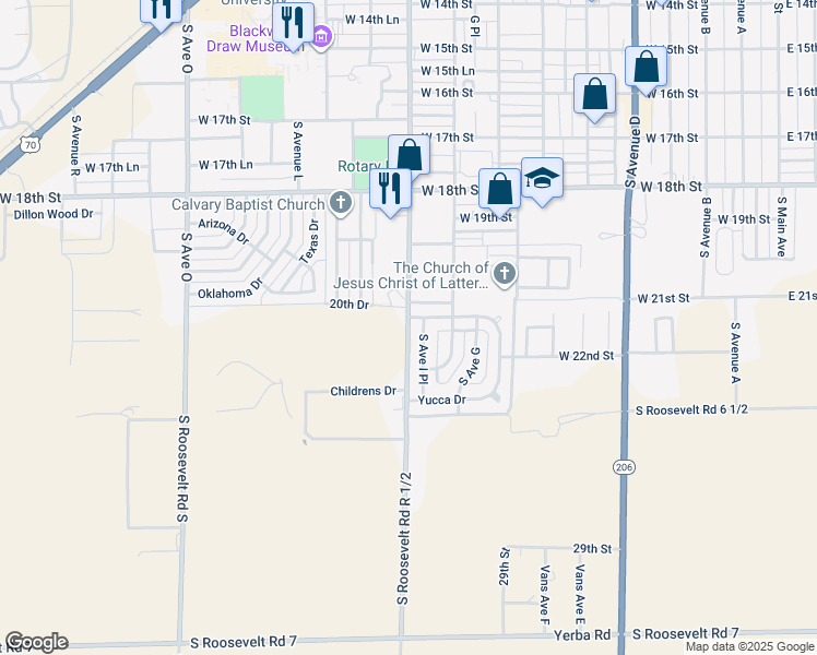 map of restaurants, bars, coffee shops, grocery stores, and more near 2116 South Avenue I in Portales