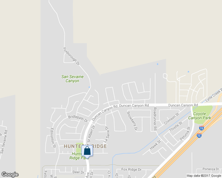 map of restaurants, bars, coffee shops, grocery stores, and more near 4802 Thornbush Way in Fontana
