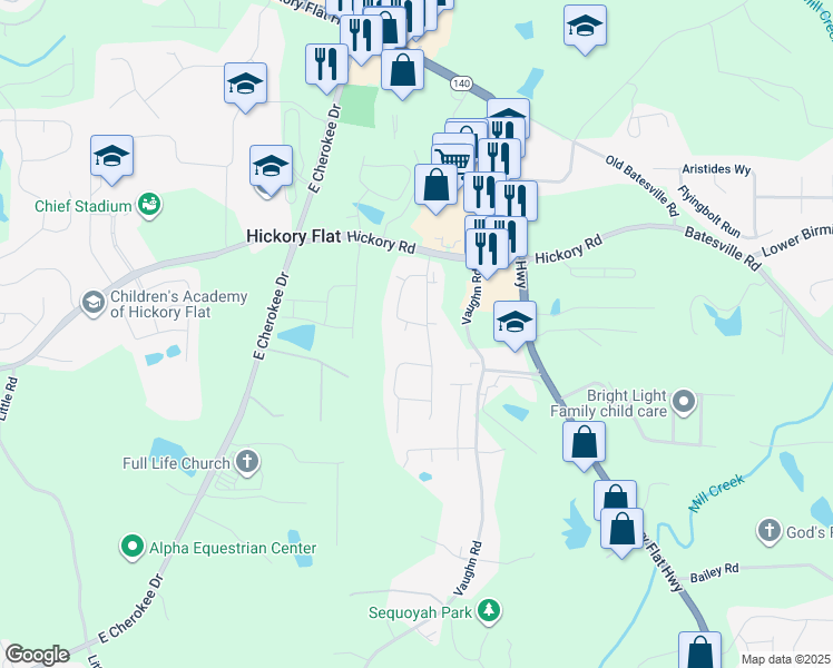 map of restaurants, bars, coffee shops, grocery stores, and more near 274 Orchards Circle in Woodstock