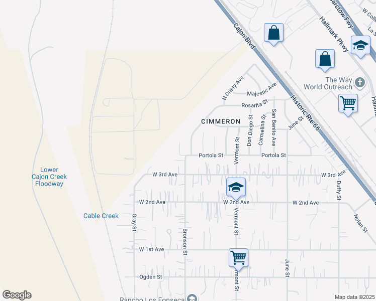 map of restaurants, bars, coffee shops, grocery stores, and more near 4278 Bronson Street in San Bernardino