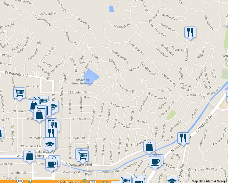 map of restaurants, bars, coffee shops, grocery stores, and more near 718 Bohlig Rd in Glendale