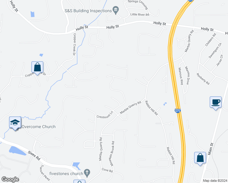 map of restaurants, bars, coffee shops, grocery stores, and more near 439 Crestmont Lane in Canton