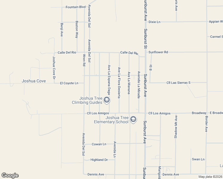 map of restaurants, bars, coffee shops, grocery stores, and more near 4743 Avenue La Espana Daga in Joshua Tree