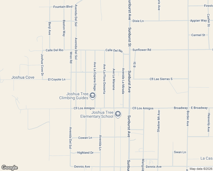 map of restaurants, bars, coffee shops, grocery stores, and more near 4741 Avenue La Flora Desierta in Joshua Tree