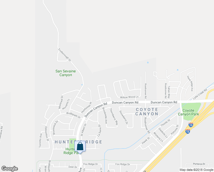 map of restaurants, bars, coffee shops, grocery stores, and more near 4795 Thornbush Way in Fontana