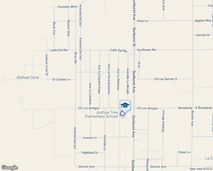 map of restaurants, bars, coffee shops, grocery stores, and more near 4742 Avenue La Flora Desierta in Joshua Tree