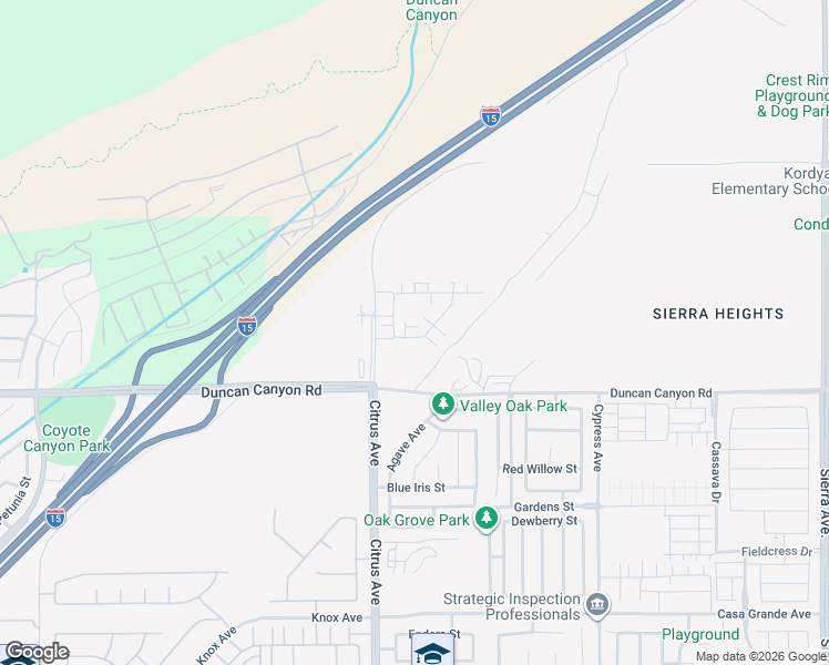 map of restaurants, bars, coffee shops, grocery stores, and more near 4807 Citrus Avenue in Fontana