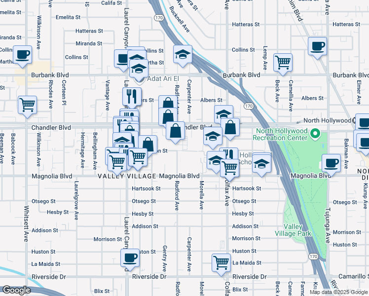 map of restaurants, bars, coffee shops, grocery stores, and more near in Los Angeles