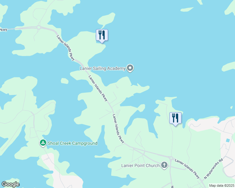 map of restaurants, bars, coffee shops, grocery stores, and more near 6700 Lanier Islands Parkway in Buford