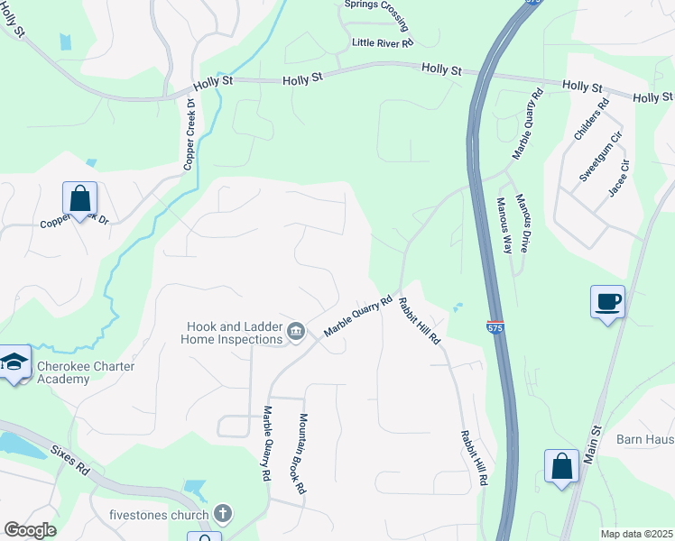 map of restaurants, bars, coffee shops, grocery stores, and more near 456 Crestmont Lane in Canton