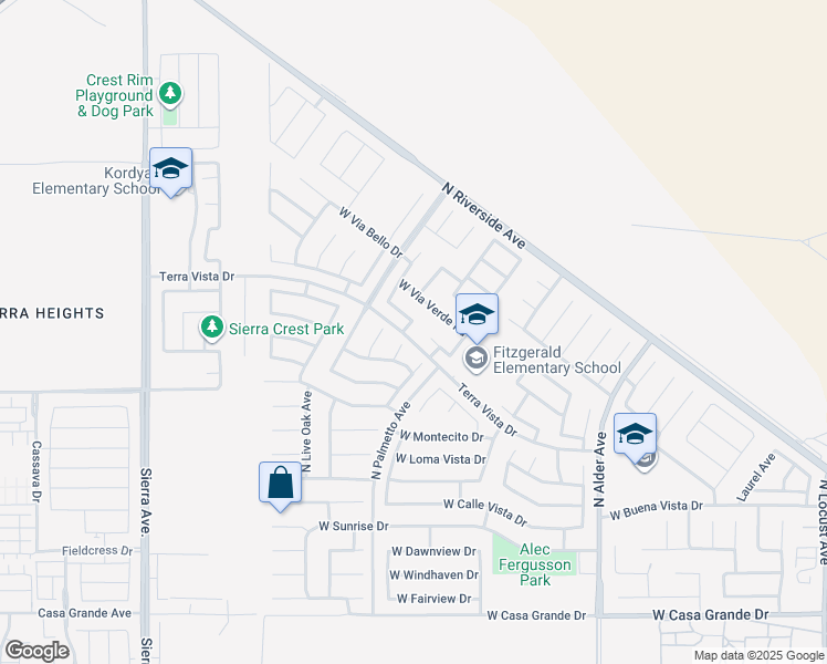 map of restaurants, bars, coffee shops, grocery stores, and more near 3705 North Veronica Avenue in Rialto