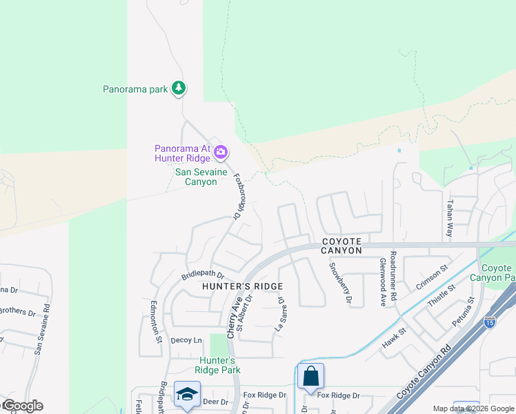map of restaurants, bars, coffee shops, grocery stores, and more near 4819 Huntsman Place in Fontana
