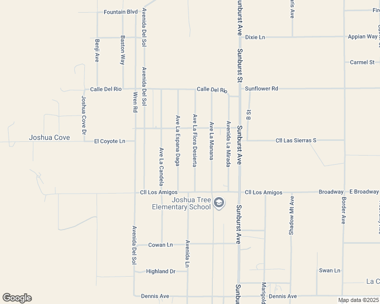map of restaurants, bars, coffee shops, grocery stores, and more near 4742 Avenue La Flora Desierta in Joshua Tree