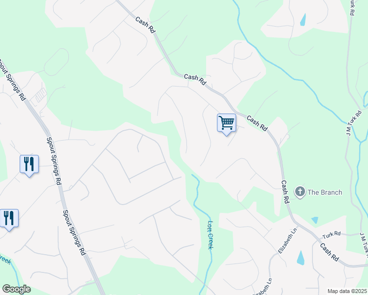 map of restaurants, bars, coffee shops, grocery stores, and more near 4876 Hunt Club Drive in Flowery Branch