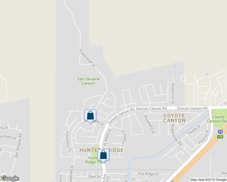 map of restaurants, bars, coffee shops, grocery stores, and more near 4819 Huntsman Place in Fontana