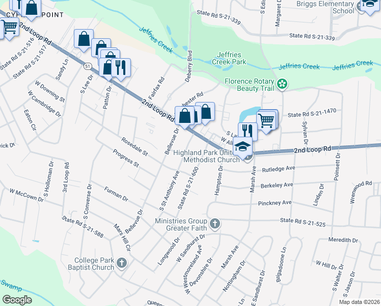 map of restaurants, bars, coffee shops, grocery stores, and more near 1520 Saint Anthony Avenue in Florence