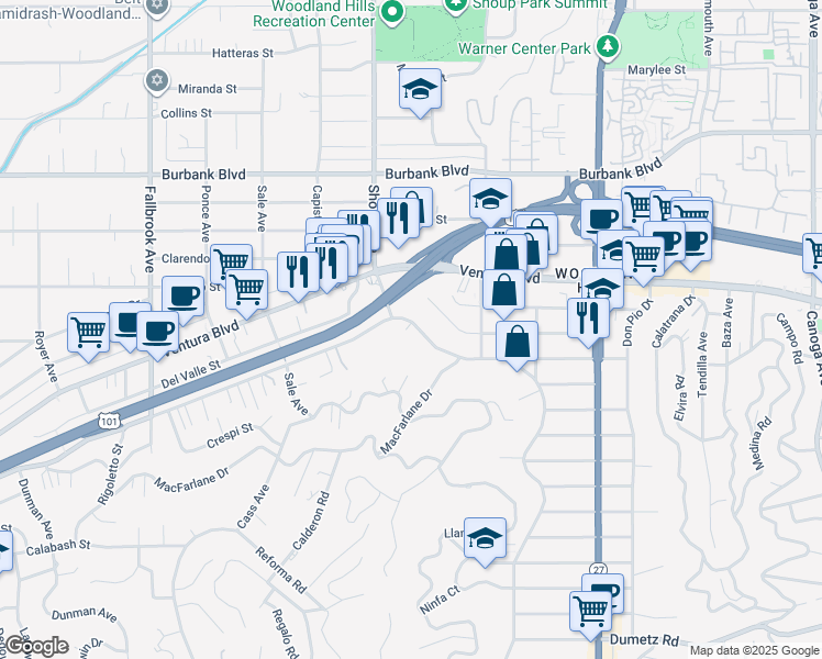 map of restaurants, bars, coffee shops, grocery stores, and more near 22300 Avenue San Luis in Los Angeles