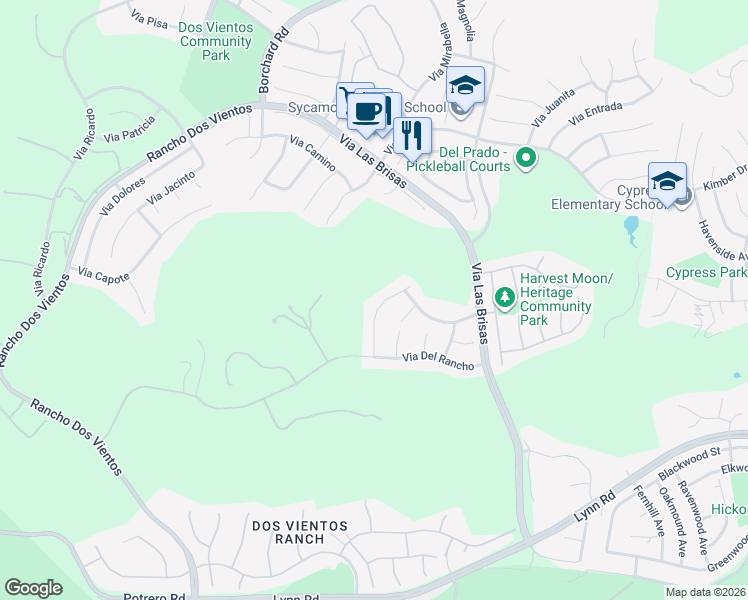 map of restaurants, bars, coffee shops, grocery stores, and more near 645 Via Vista in Thousand Oaks