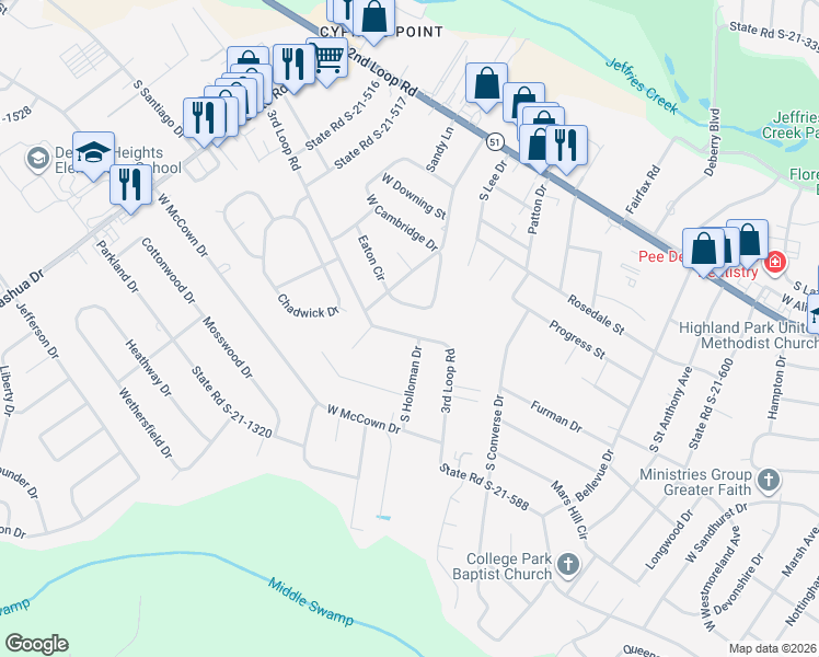 map of restaurants, bars, coffee shops, grocery stores, and more near 2105 3rd Loop Road in Florence