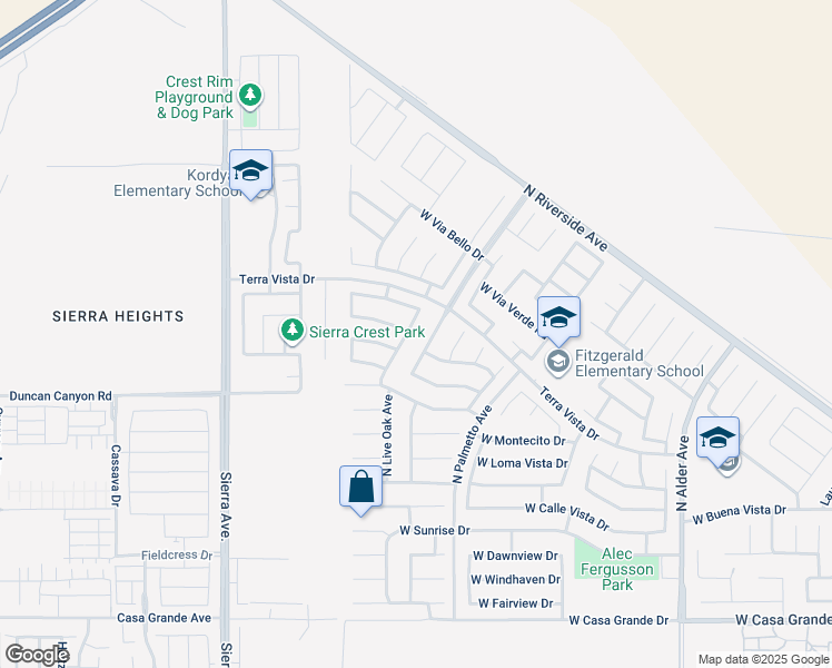 map of restaurants, bars, coffee shops, grocery stores, and more near 3709 North Sweet Leaf Avenue in Rialto