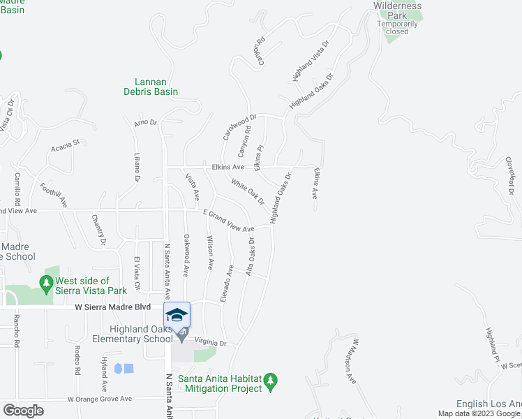 map of restaurants, bars, coffee shops, grocery stores, and more near 182 White Oak Drive in Arcadia
