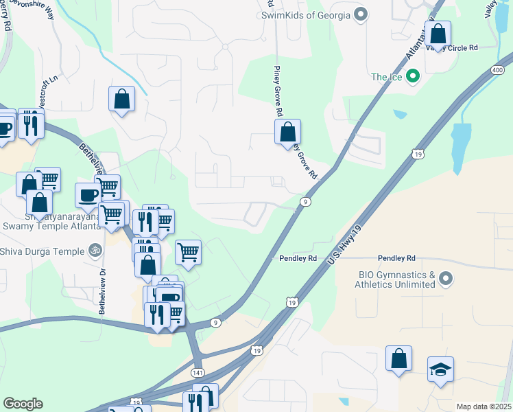 map of restaurants, bars, coffee shops, grocery stores, and more near 2055 Lexington Lane in Cumming