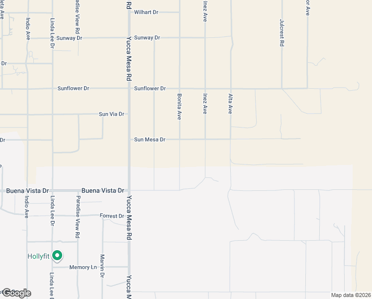 map of restaurants, bars, coffee shops, grocery stores, and more near 59515 Sun Mesa Drive in Yucca Valley