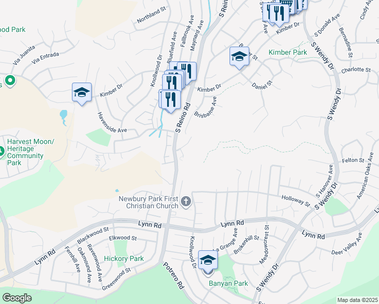 map of restaurants, bars, coffee shops, grocery stores, and more near 642 Astera Court in Thousand Oaks