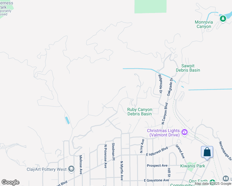 map of restaurants, bars, coffee shops, grocery stores, and more near 77 Hidden Valley Road in Monrovia